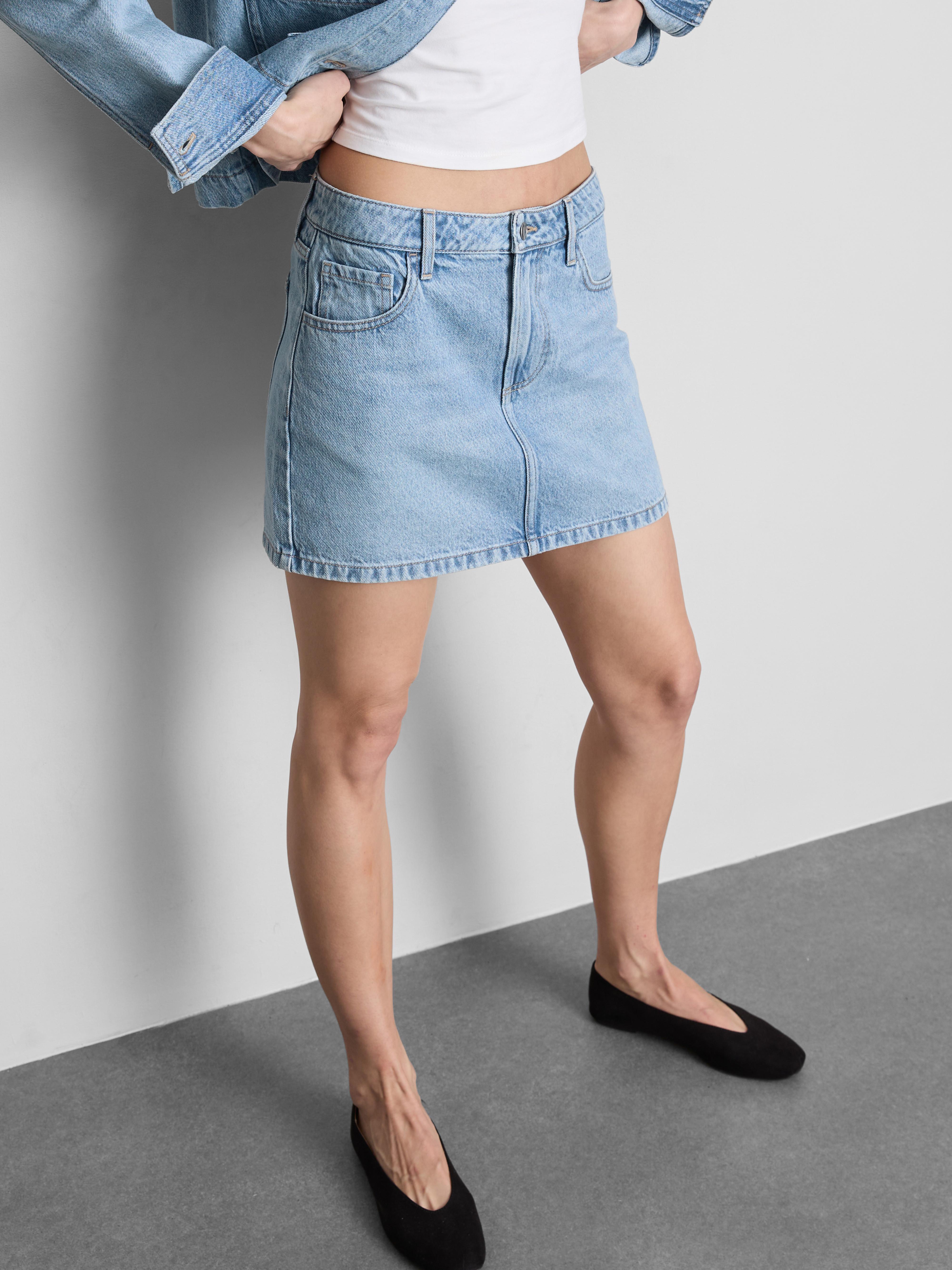 Cotton Denim Mini Skirt — Light Blue