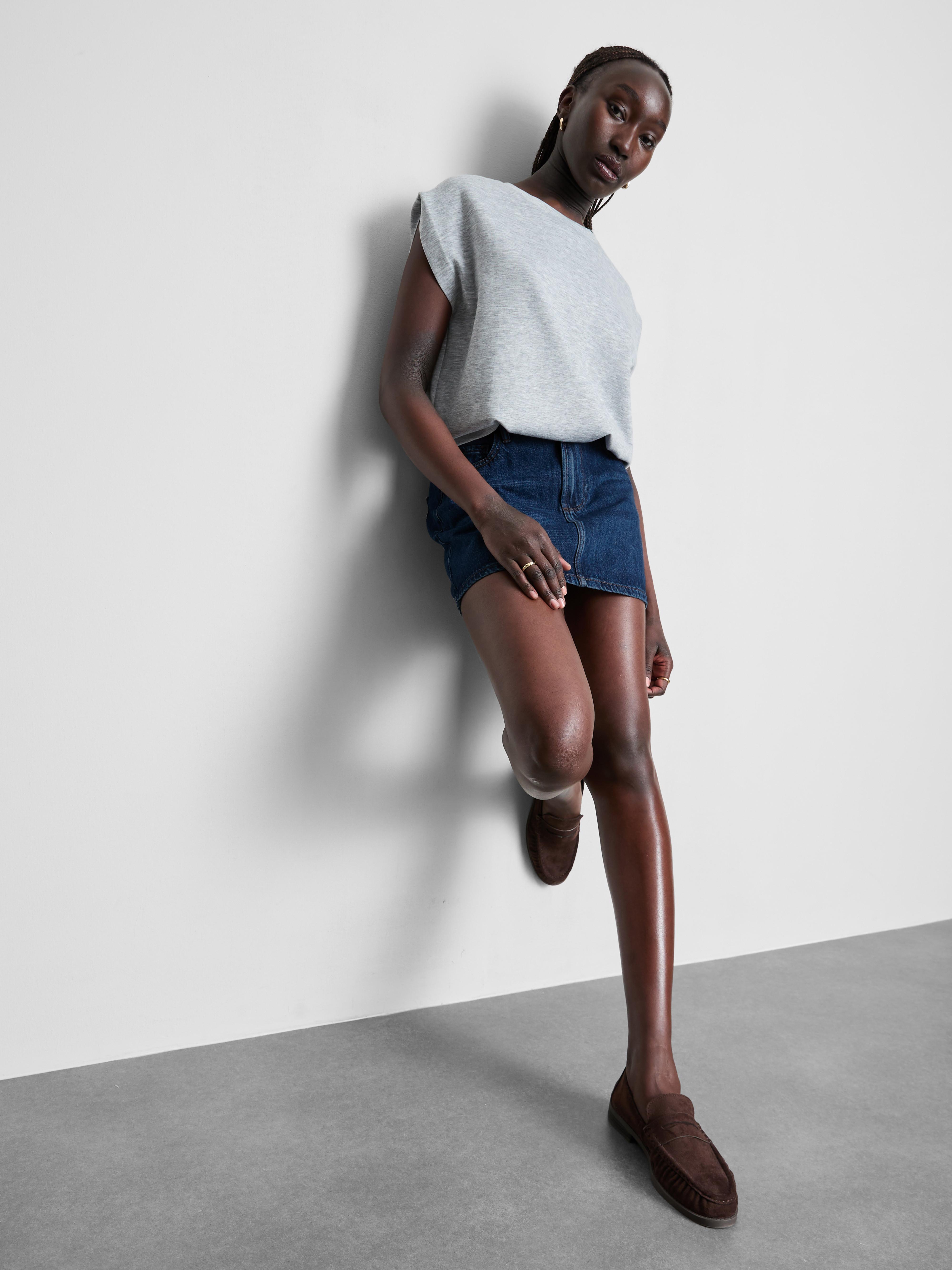 Cotton Denim Mini Skirt — Indigo