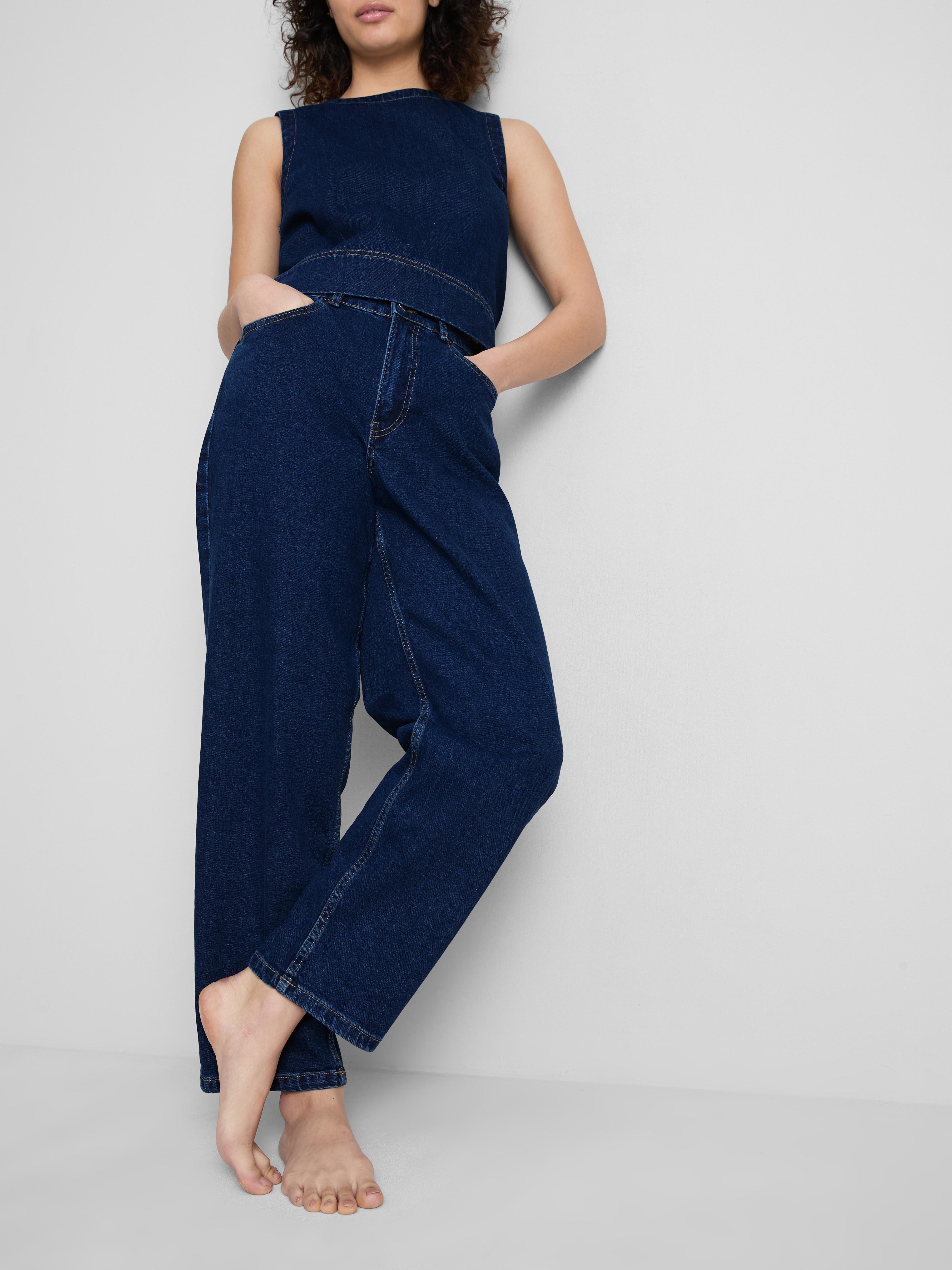 Cotton Denim Tapered Boyfriend Jeans — Indigo