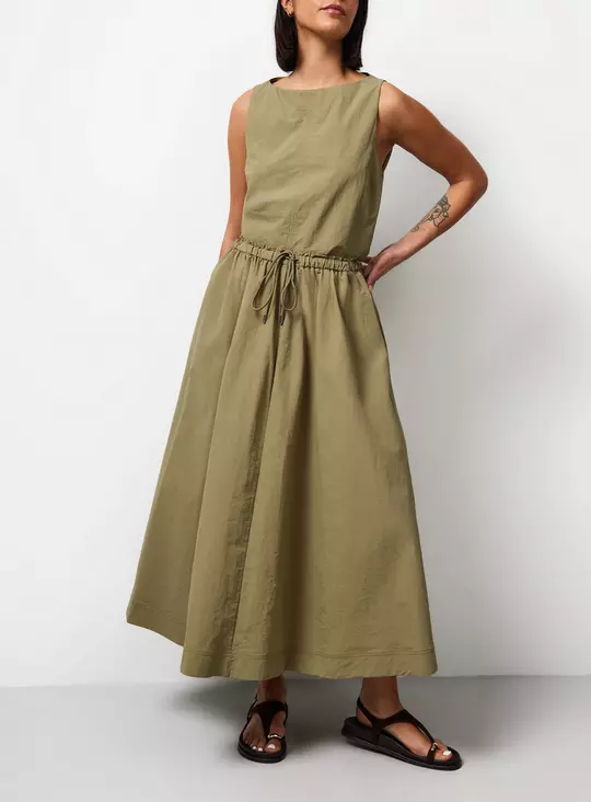 Techno Midaxi Full Skirt — Light Khaki