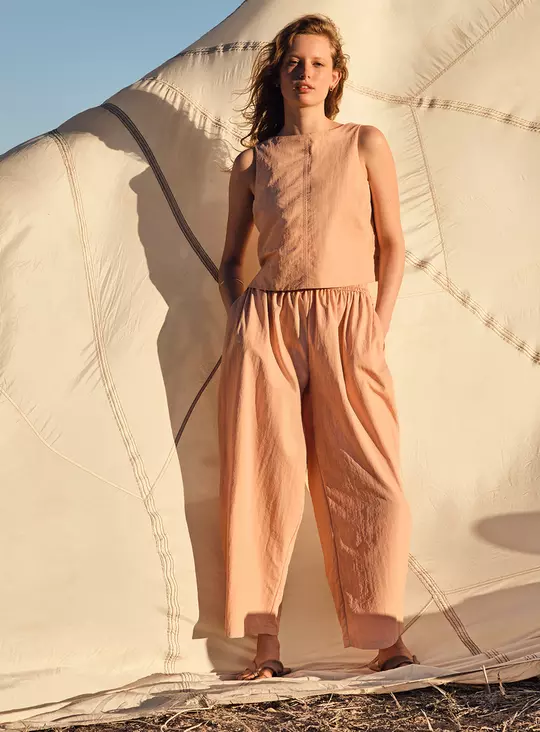 Balloon Leg Techno Co-ord Trousers — Light Khaki