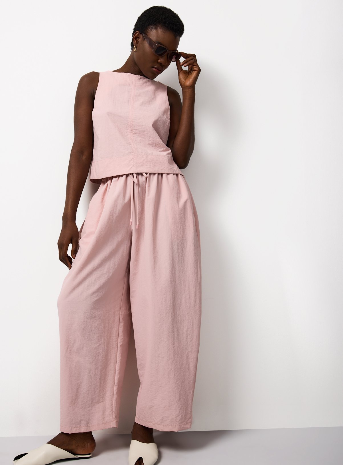 Balloon Leg Techno Co-ord Trousers — Pink