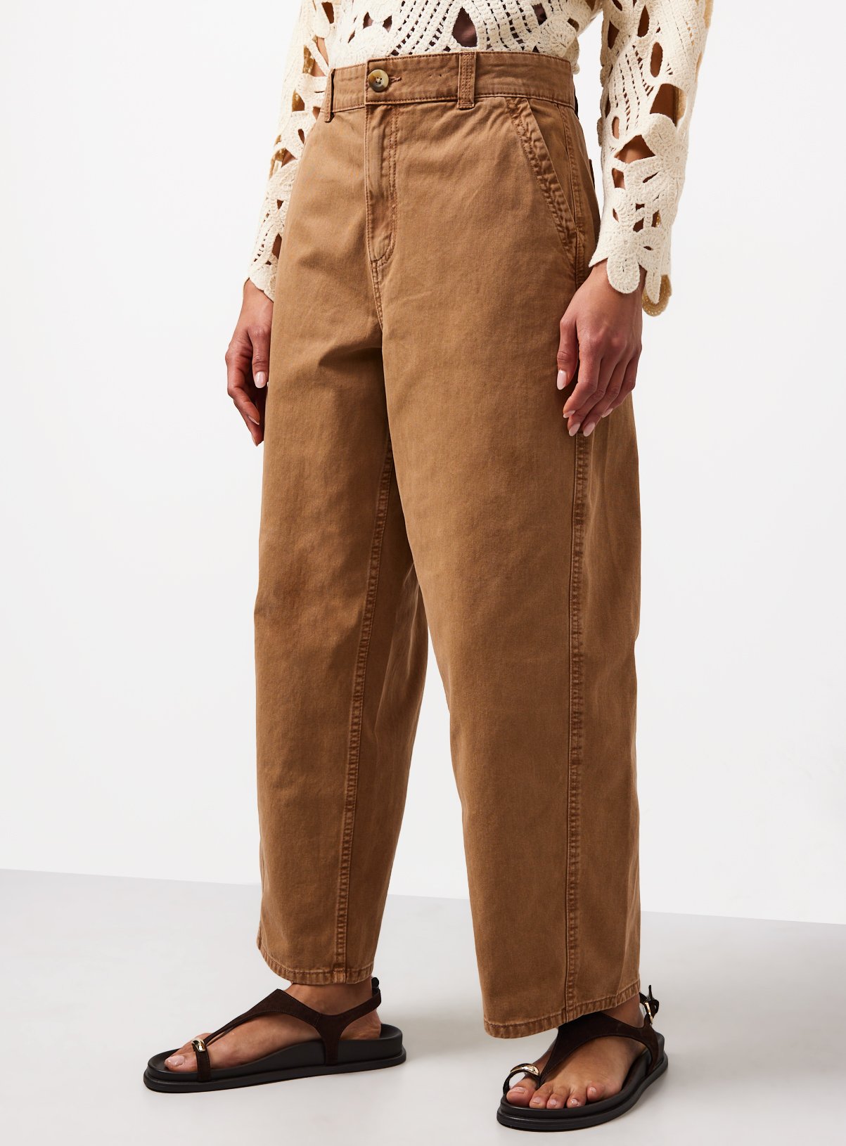 Twisted Seam Barrel Leg Jeans — Tan