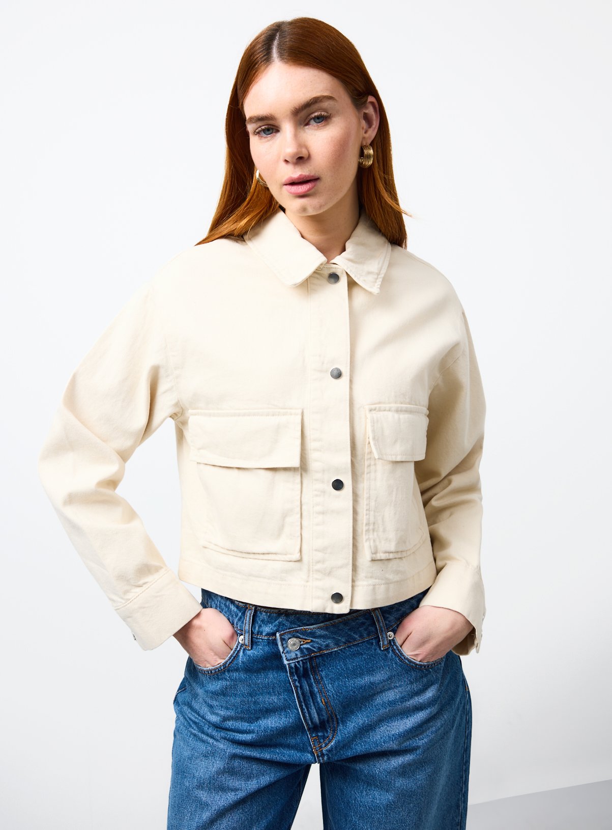 Boxy Fit Twill Jacket — Cream
