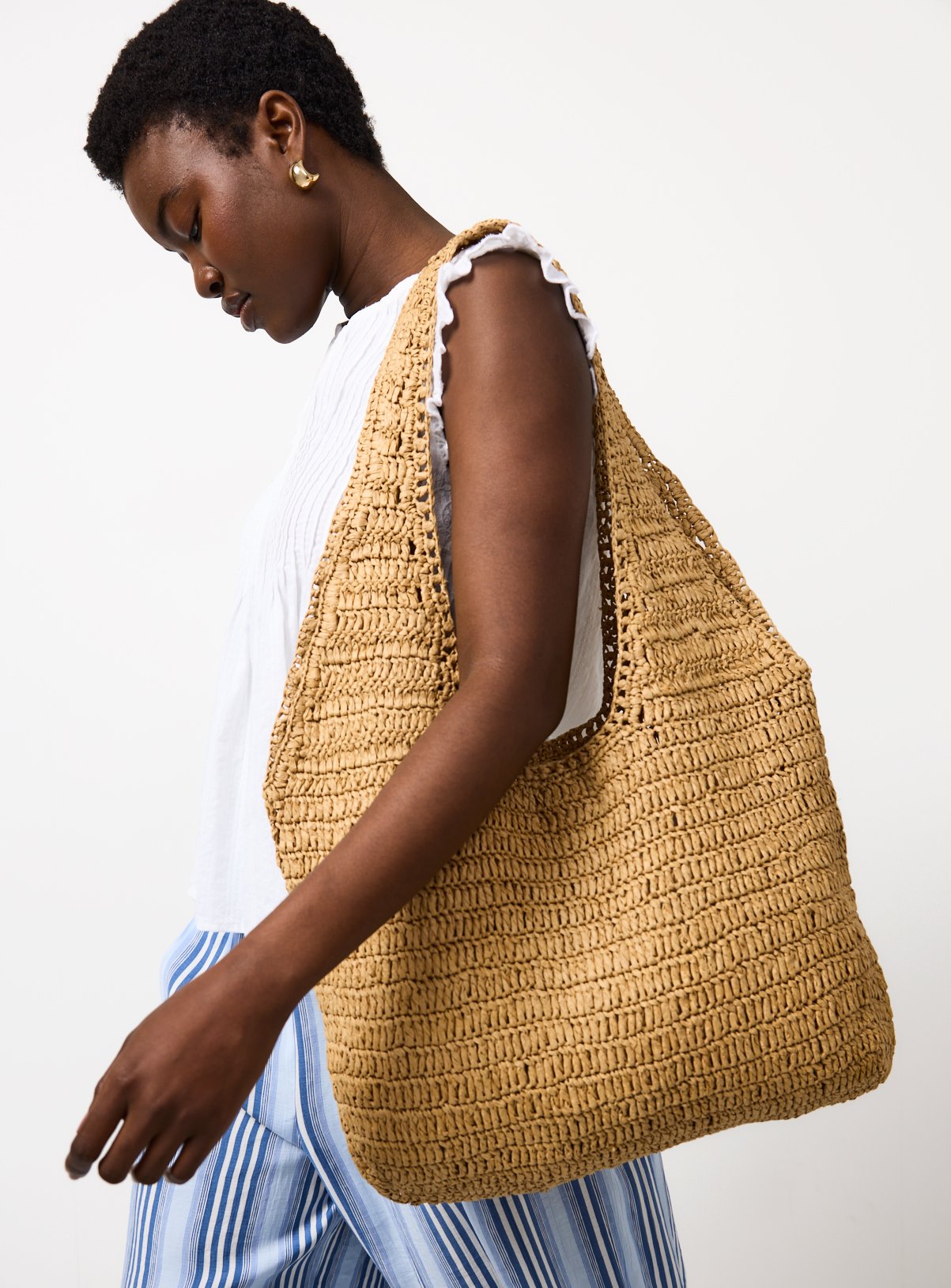 Neutral Straw Slouch Shoulder Bag