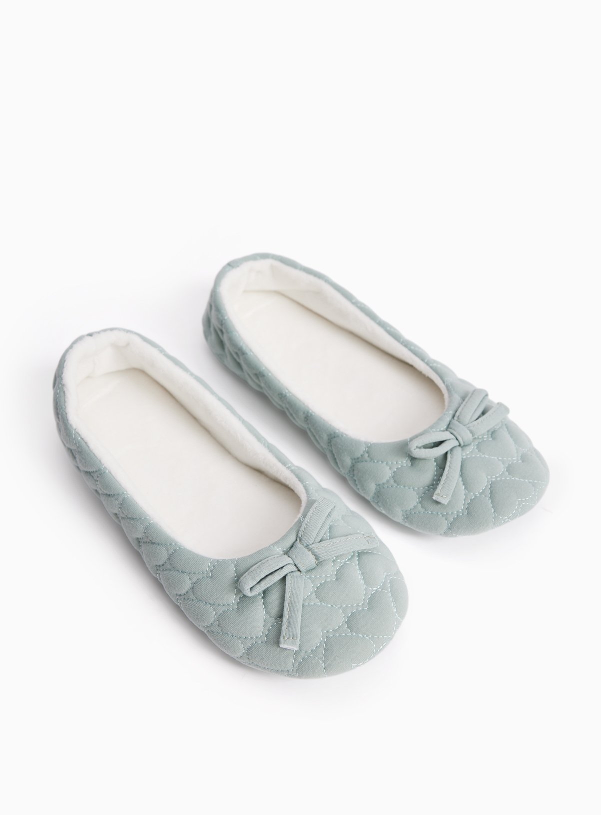 Sage Heart Quilted Ballerina Slippers — Green