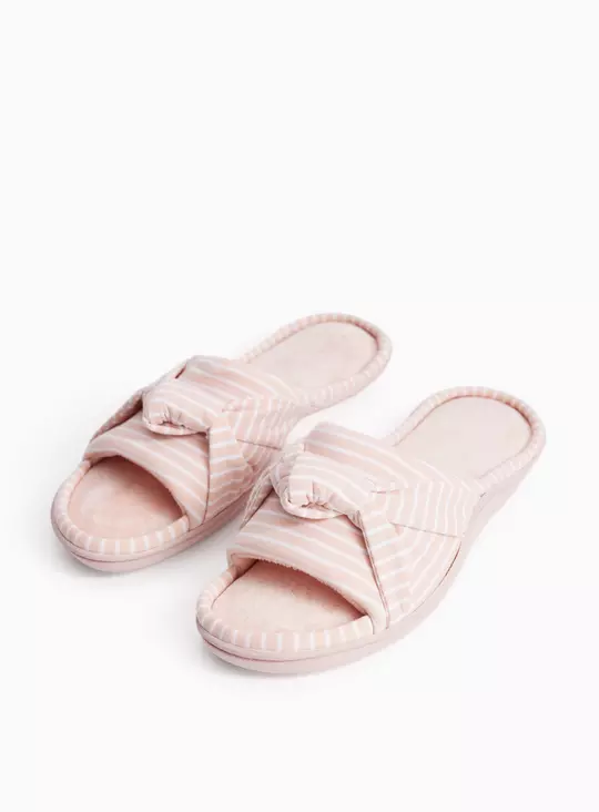 Pink Stripe Print Knot Detail Cupsole Mule Slippers — Pale Pink