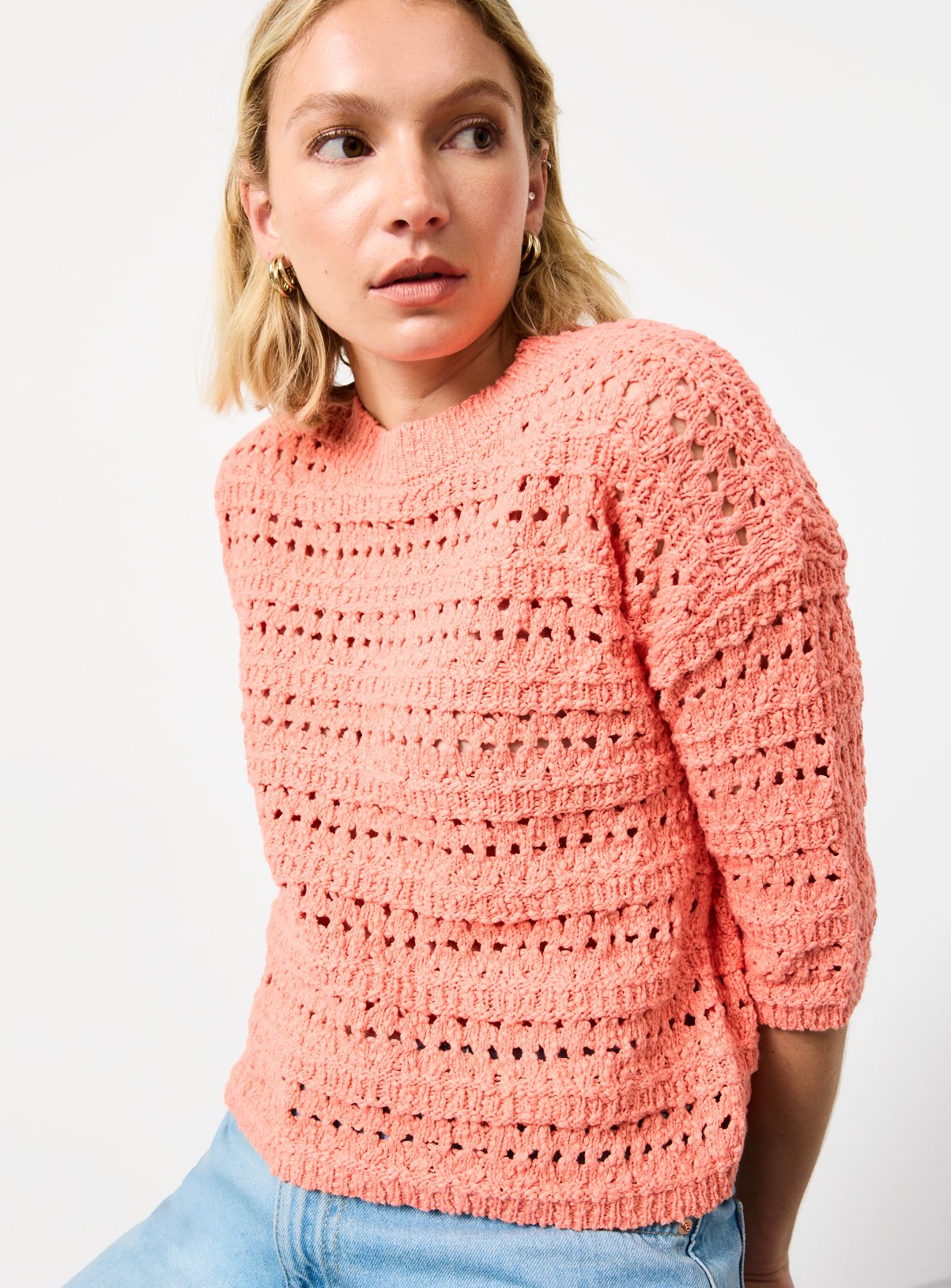 Slub Stitch Boxy Fit Knitted T-Shirt — Coral