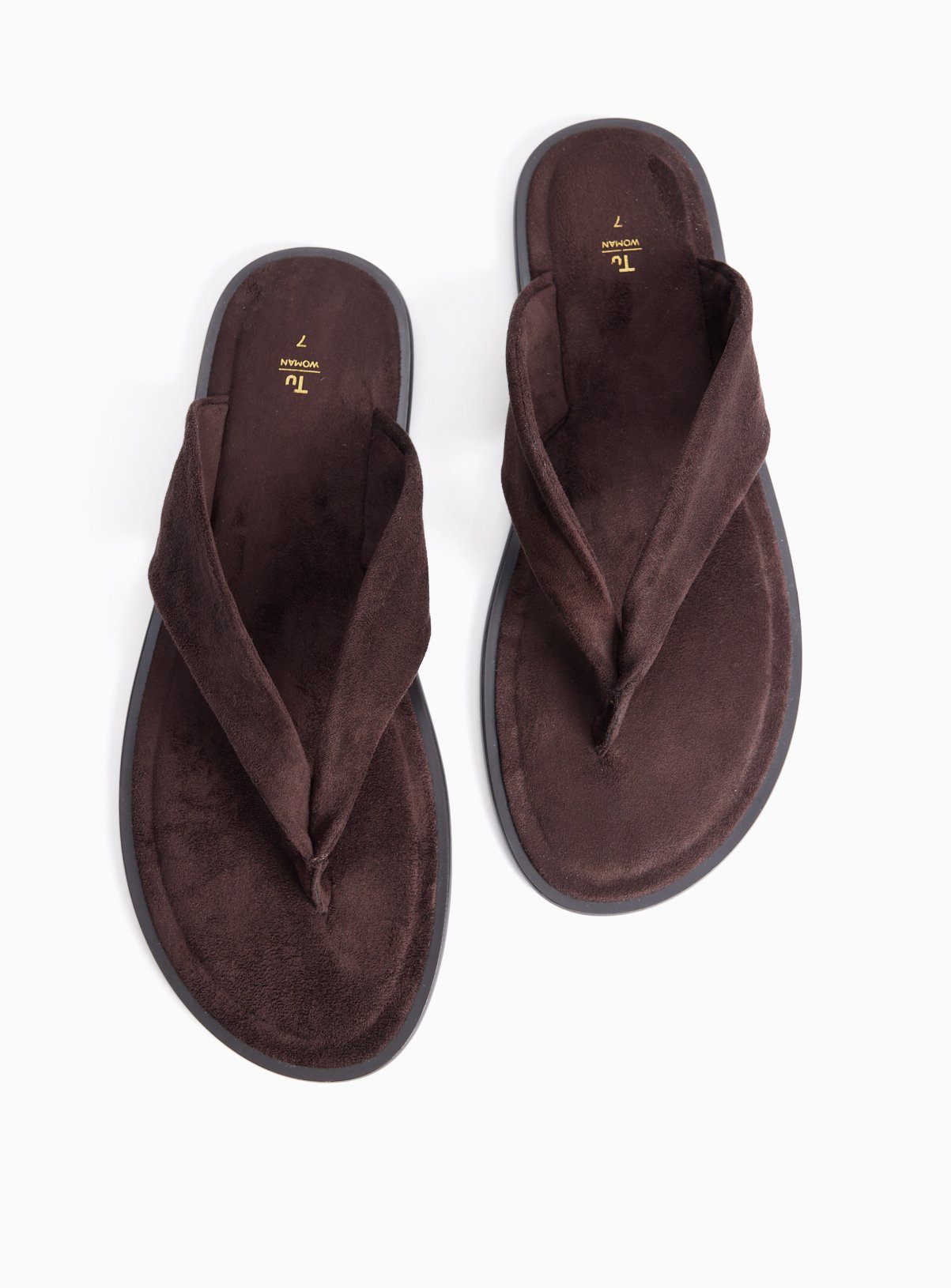 Faux Suede Toe Post Sandals — Brown