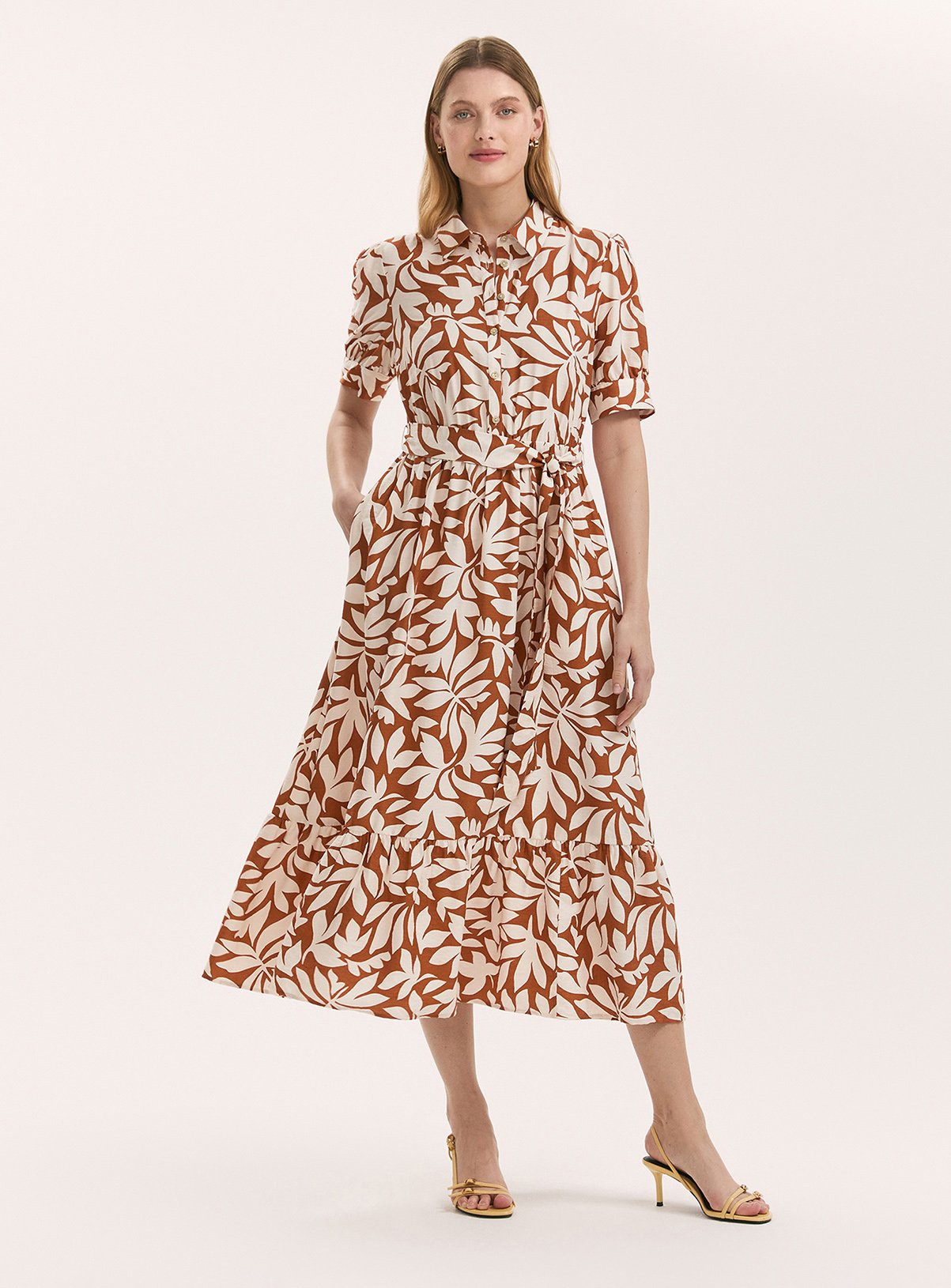FINERY Liana Dress Tan Leaf 8