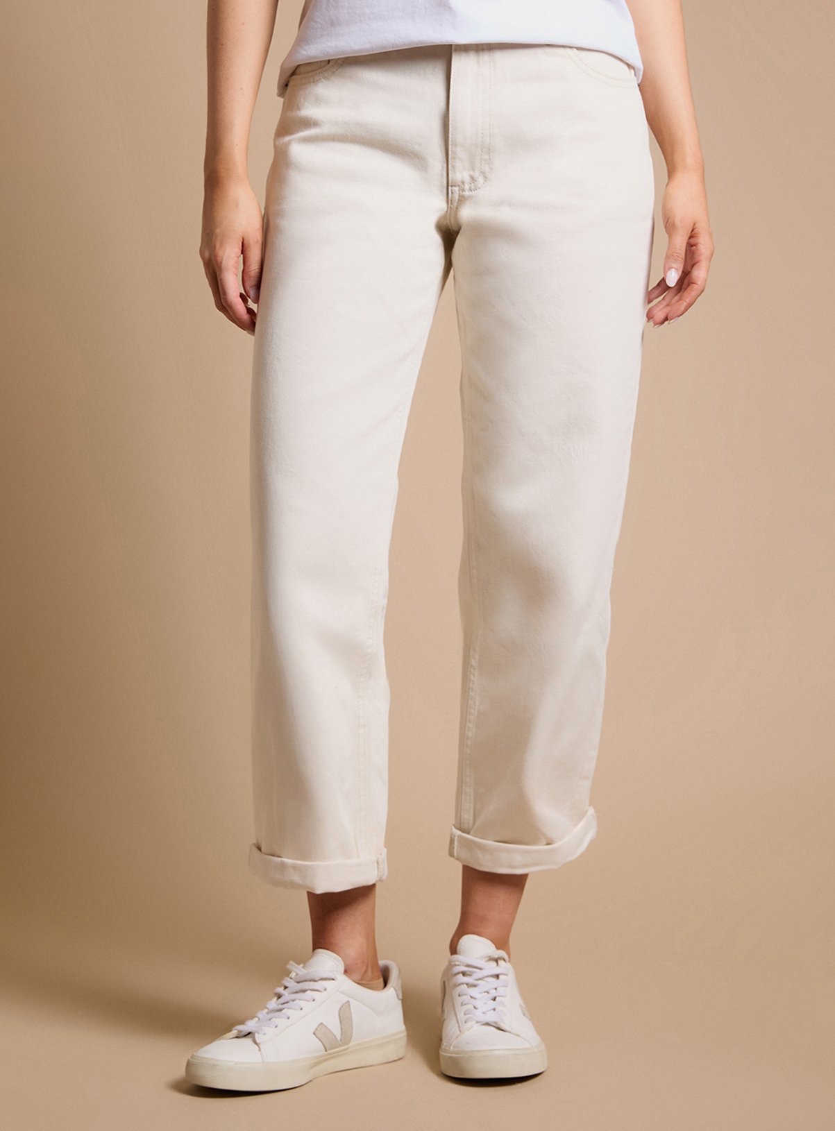 DOROTHY PERKINS Boyfriend Ankle Grazer Fold Up Jeans Ecru — Beige