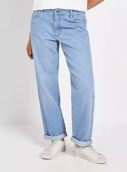 DOROTHY PERKINS Boyfriend Ankle Grazer Fold Up Jeans Light Denim